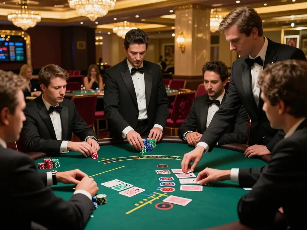 KUBET blackjack table with players focusing on strategy and intense gameplay.