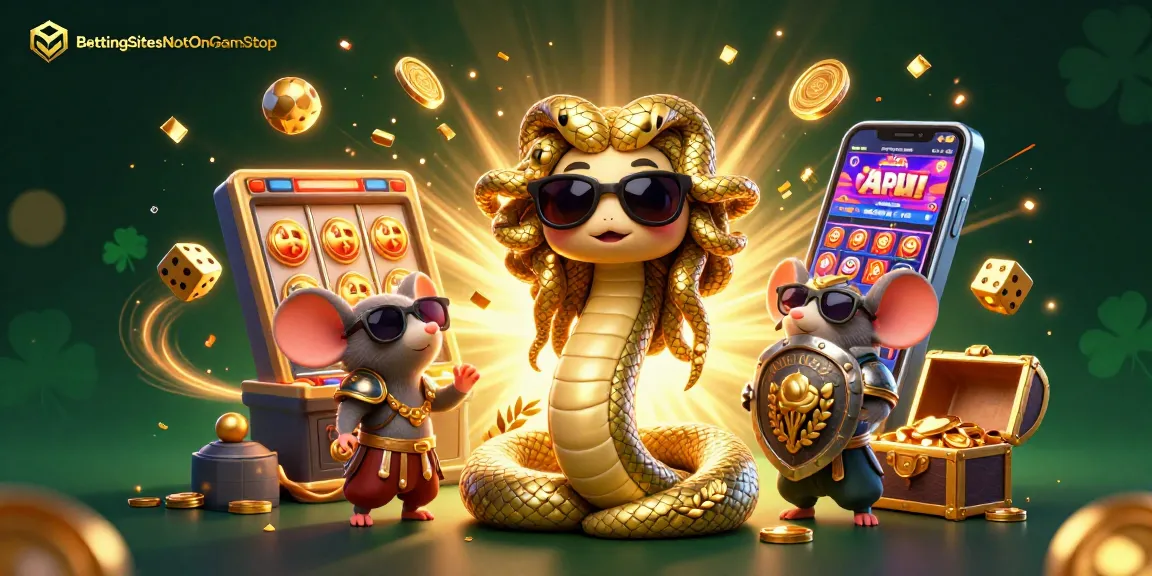 BettingSitesNotOnGamStop showcases a dynamic scene of sports excitement with Medusa and enchanting golden elements.