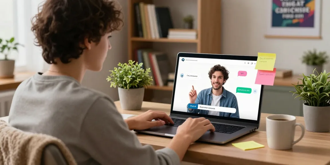 Engaging in free ai sex chat with a vibrant laptop setup, colorful notes, and cozy workspace ambiance.