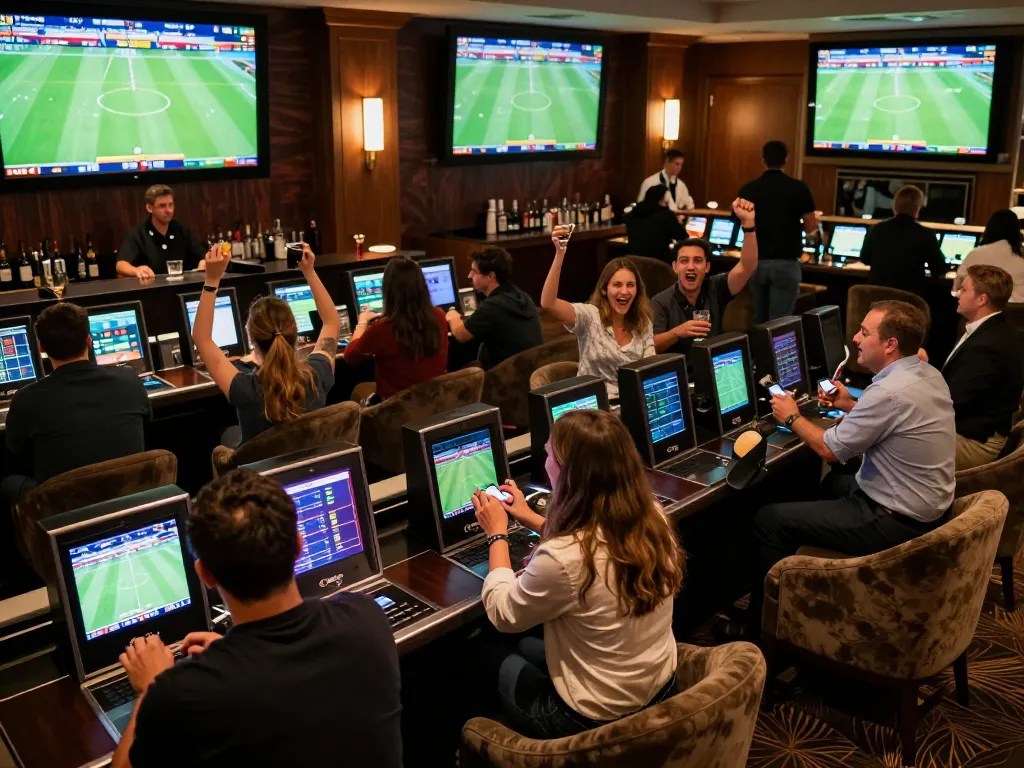 CakhiaTV sports betting scene with viewers cheering for their favorite teams and utilizing betting apps.