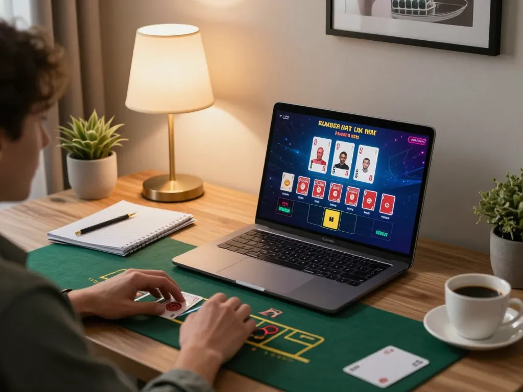 Player enjoying live blackjack on 888top com laptop, showcasing engaging online gambling experience.