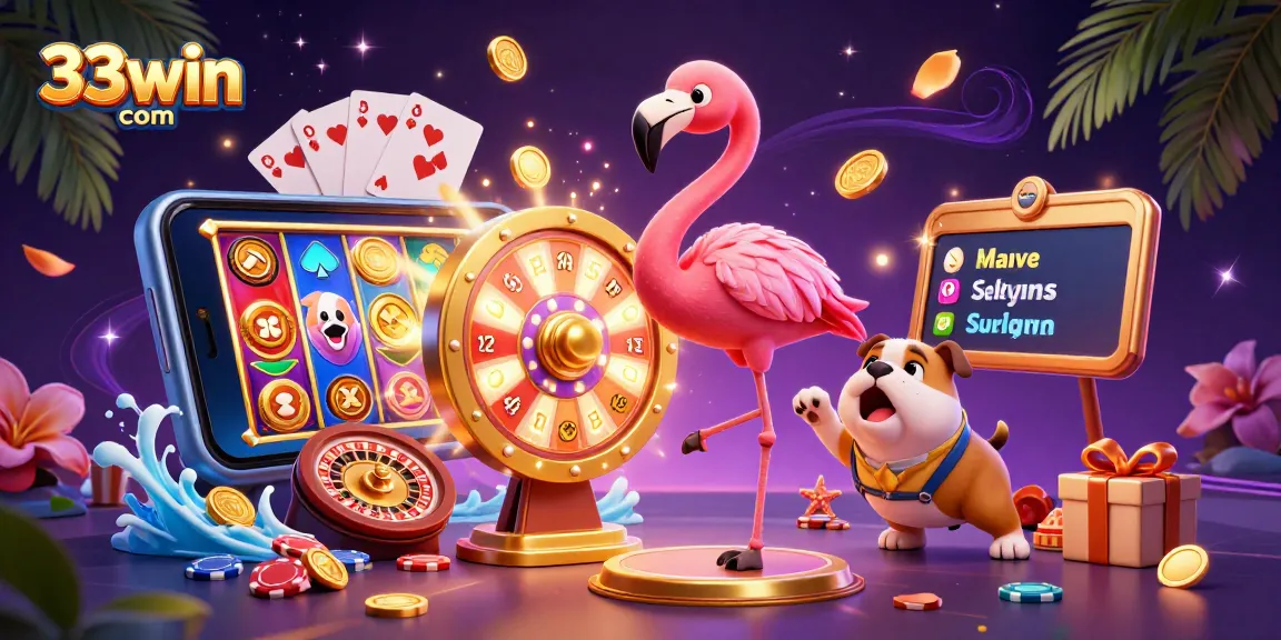 Experience the excitement of winning at 33win com with vibrant casino elements and characters.