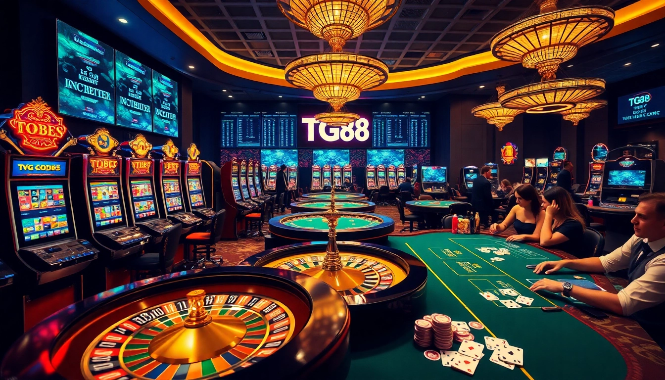 Experience the excitement of tg88 gaming with luxurious slot machines and roulette in action.