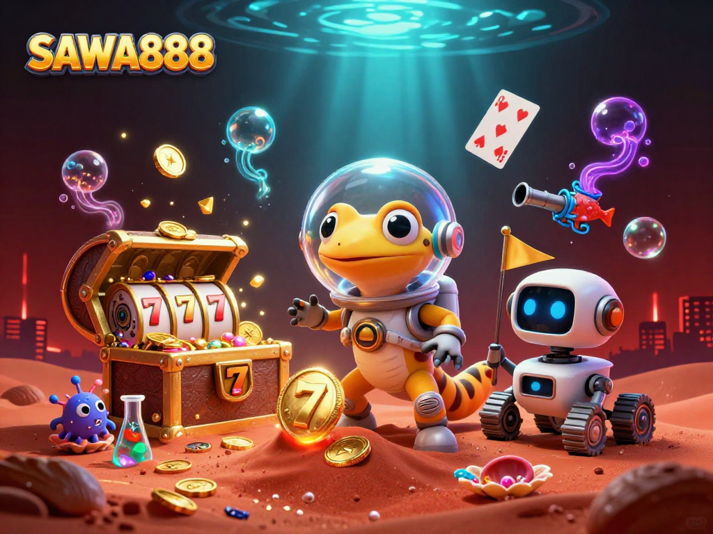 Experience winning gameplay at SAWA888, featuring vibrant casino elements under alien excitement.