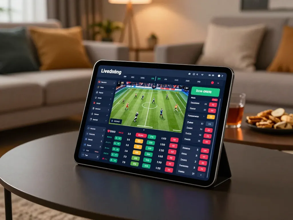 Experience thrilling betting on luck8com with live sports odds displayed on a modern tablet in a cozy setting.