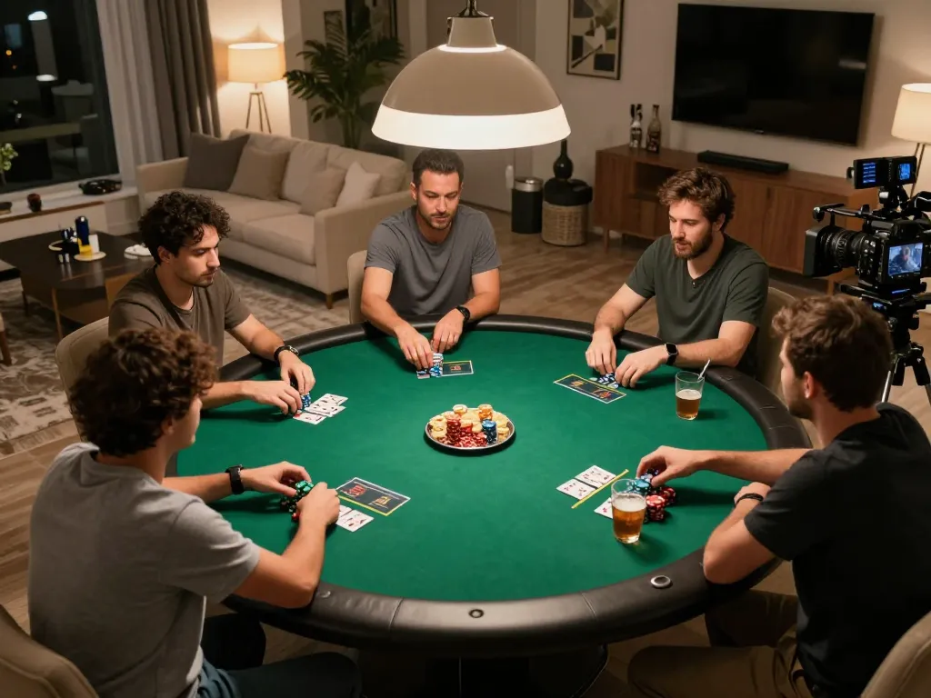 Players enjoying strategic poker gameplay in a cozy home setting with SC88 casino atmosphere