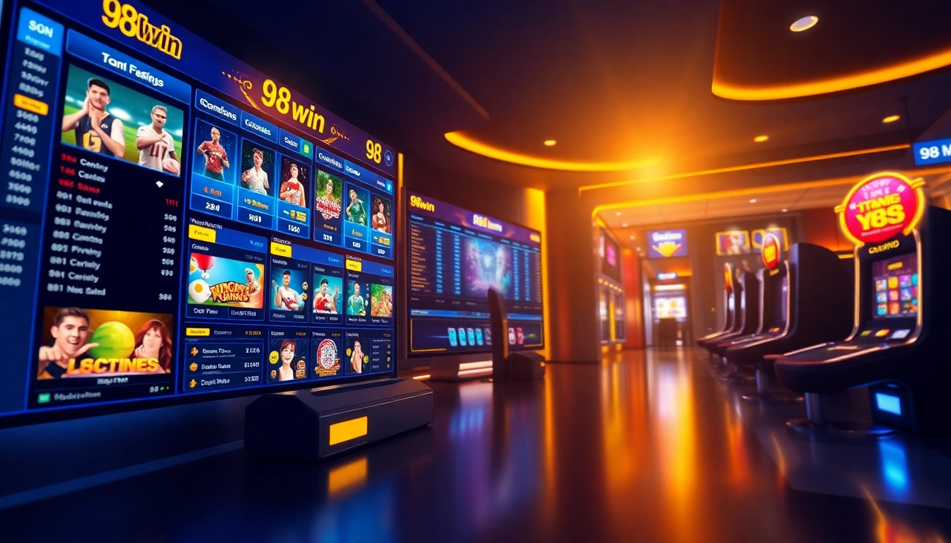 Engaging scene highlighting 98win's vibrant online betting and gaming interface.
