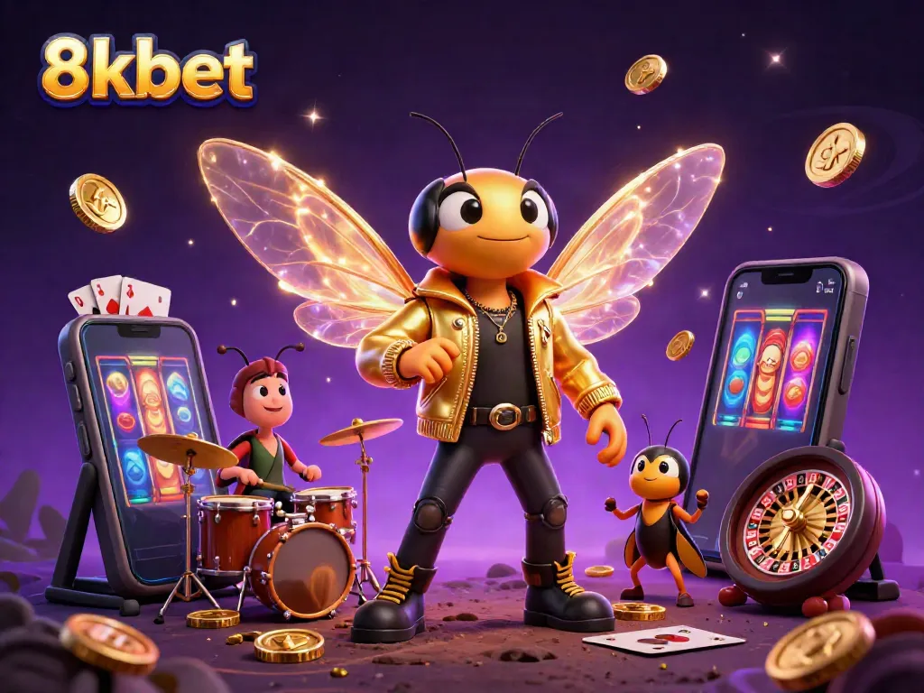 Engage with thrilling gameplay at 8kbet, featuring a vibrant casino scene with characters enjoying various games.
