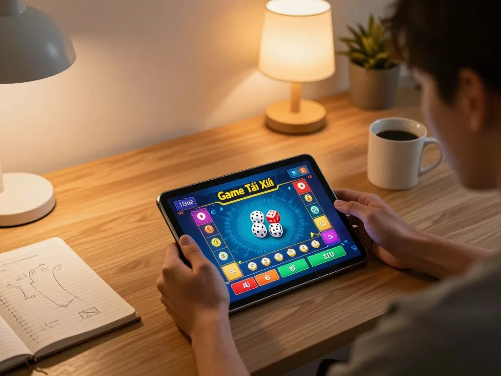 Engaging in Game Tài Xỉu online, displaying vibrant betting options and a relaxed home atmosphere