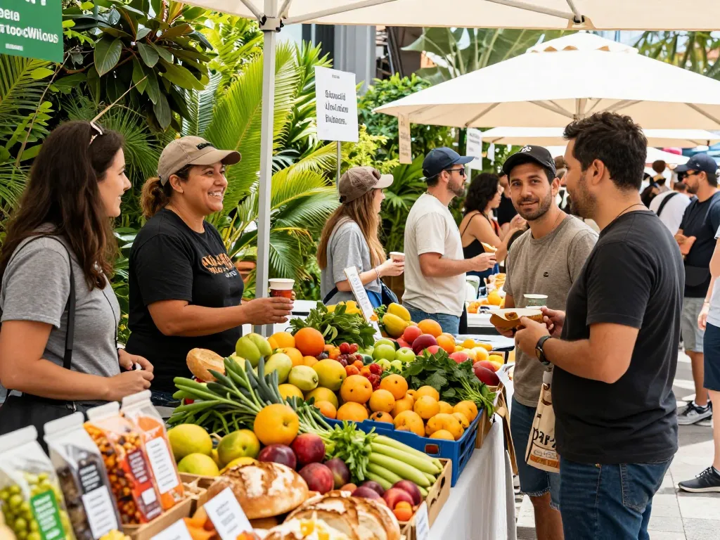 Sunwin organic food market with vibrant fruits and vegetables promoting healthy living.