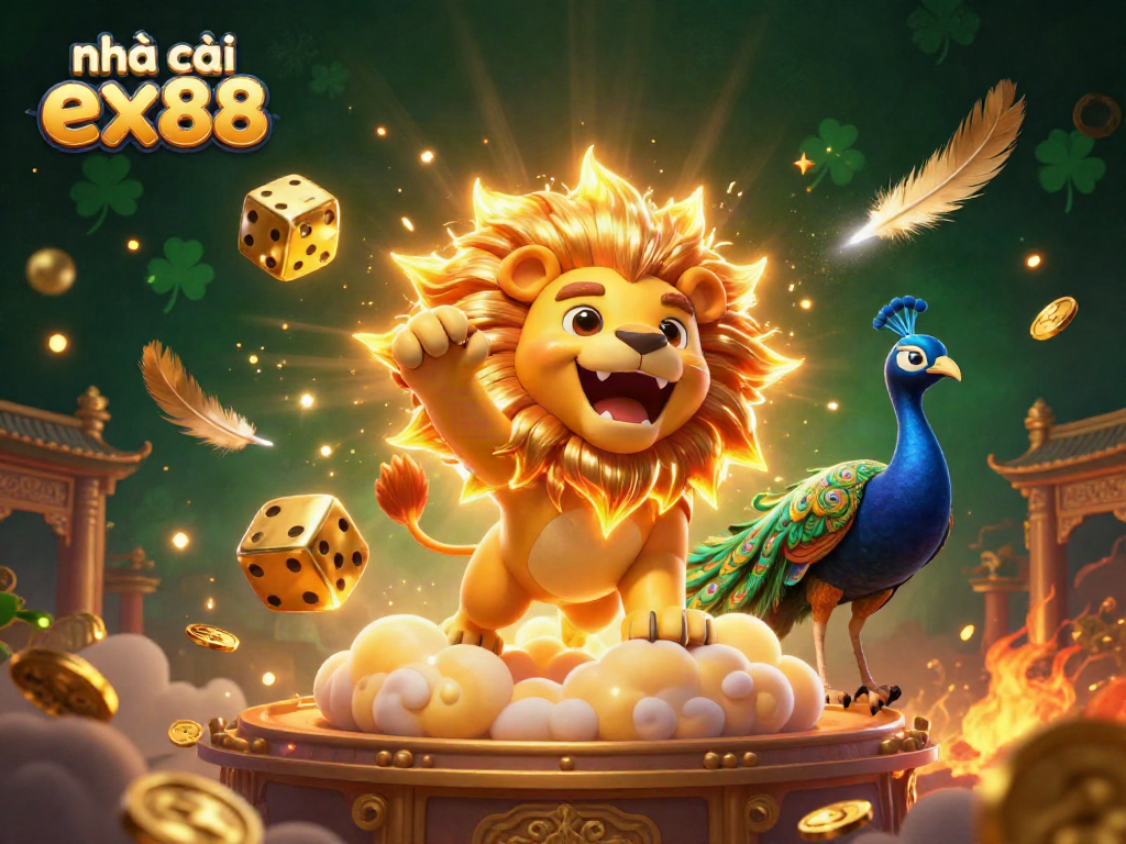 Experience thrilling games at nhà cái ex88 with vibrant visuals and dynamic gambling decorations.