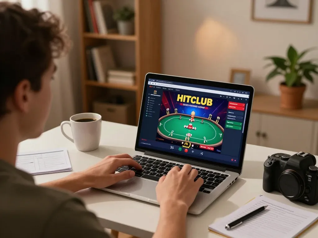 Engaging gameplay experience on HITCLUB online casino interface from a cozy home workspace.