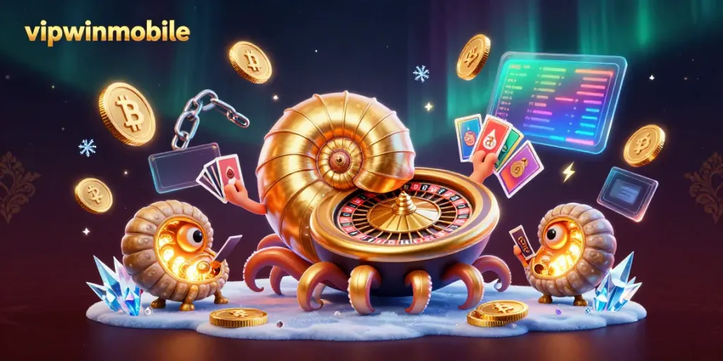 Experience thrilling gameplay with vipwinmobile featuring a giant nautilus roulette wheel in a vibrant casino scene.