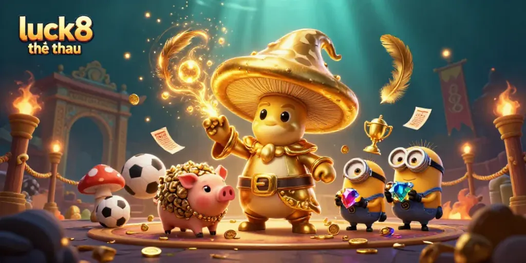 Engage in the excitement of sports betting with luck8 thể thao featuring a magical scene of a wizard and treasure.