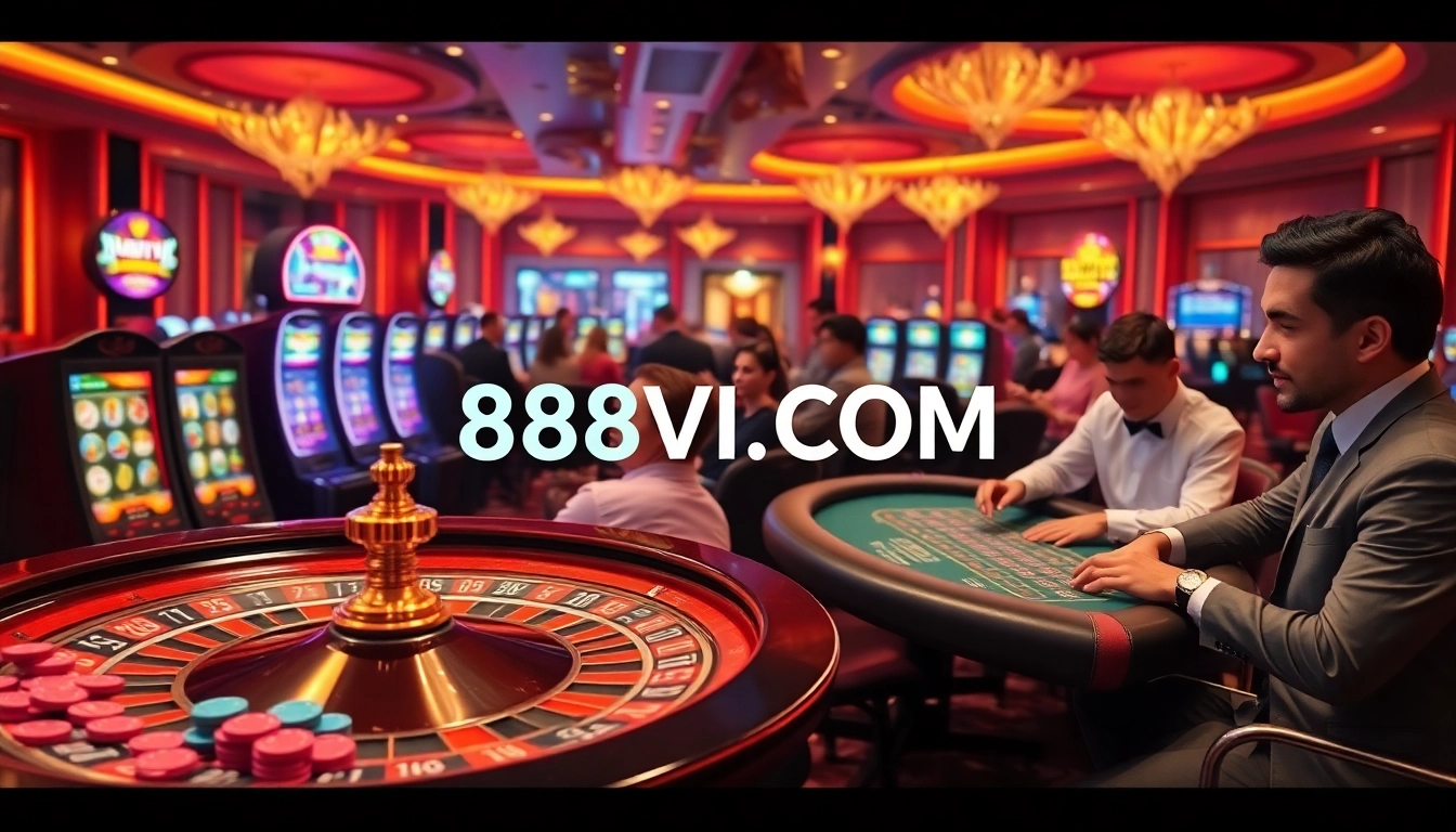Experience the thrill of 888VI COM with vibrant casino games and players engaged in exciting action.