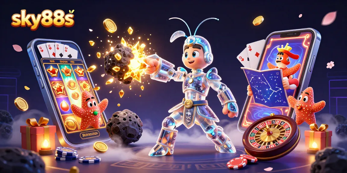 Experience thrilling betting action with sky88s featuring a galactic mantis shrimp battling asteroids for golden gems.