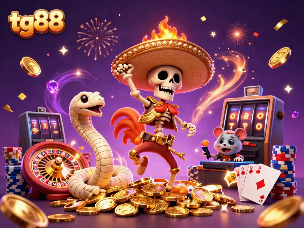 Experience excitement with tg88 at the casino, featuring dancing characters and vibrant game elements.