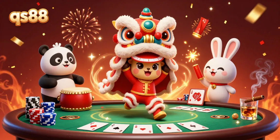 Experience the vibrant energy of qs88 with a lively 3D illustration showcasing a festive casino scene.