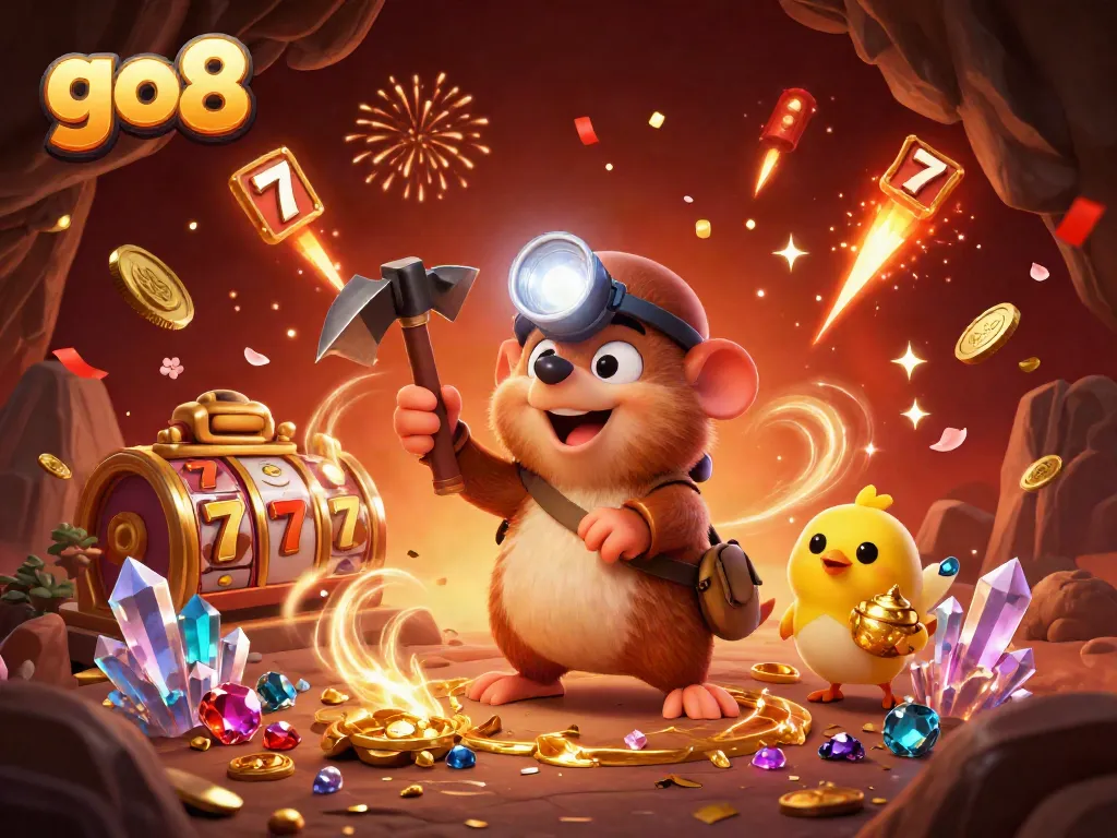 Spin the reels with the go8 treasure hunter mole in a vibrant casino-themed adventure.