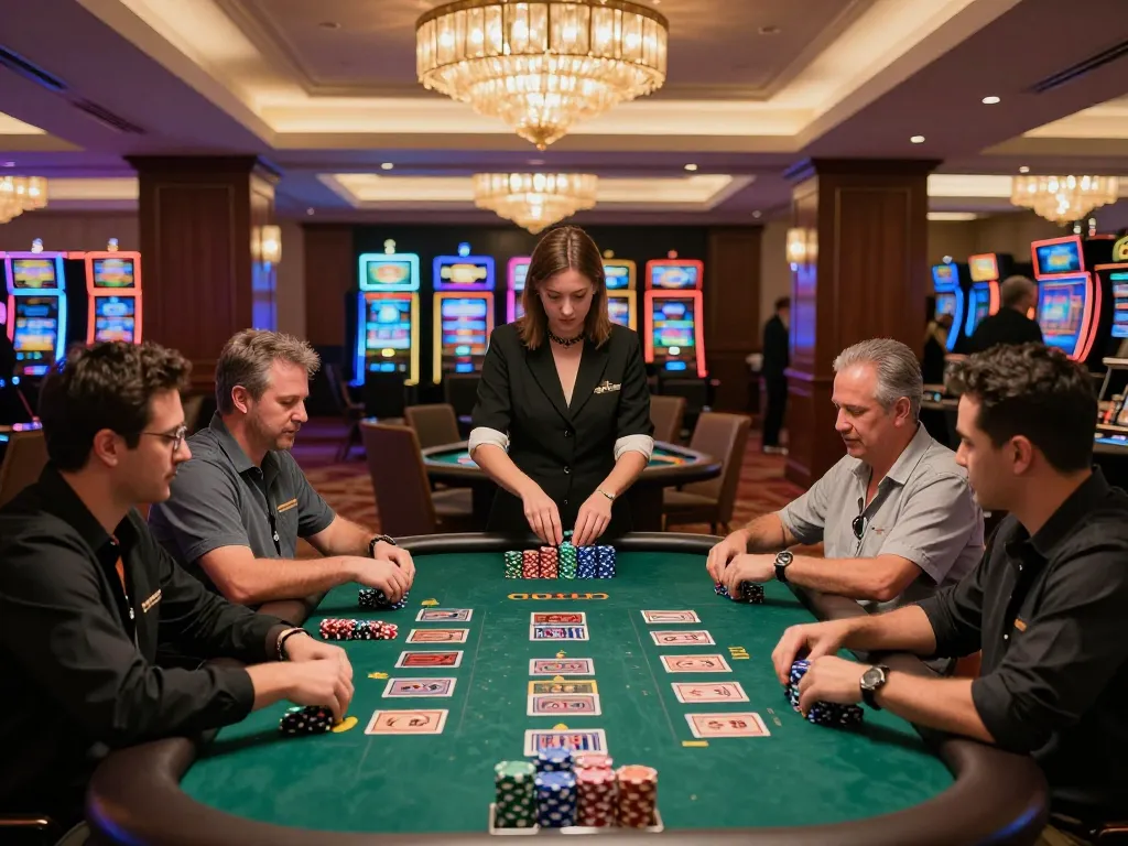 Players engaged at the blackjack table in gamebaidoithuong casino, showcasing strategic gameplay and excitement.