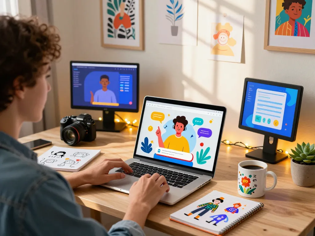Engaging chat with Crushon AI character in a vibrant home office