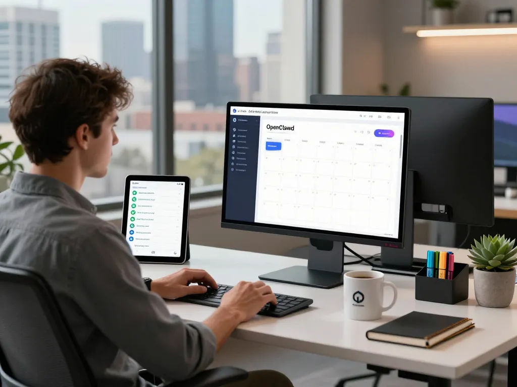 OpenClawd personal AI assistant showcased on a modern workspace desk with messaging integrations.