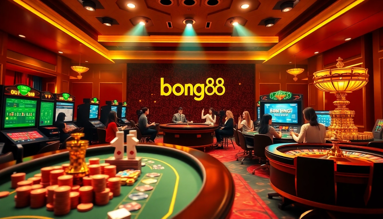 Experience the thrill of bong 88 in a luxurious online gambling environment with casino tables and games.