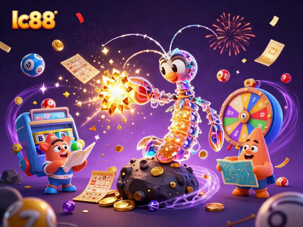 Experience the excitement of lc88 in a dynamic 3D scene with vibrant casino elements and colorful confetti.