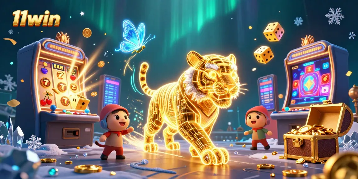 Win big with 11win's stunning 3D casino scene featuring vibrant characters and exciting game elements.