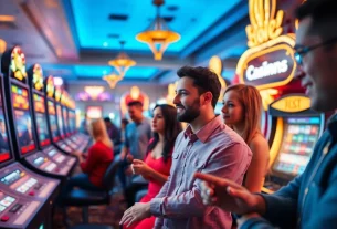 Dynamic online casino gaming experience at stimmgewitter.org, featuring diverse players and engaging slot machines.