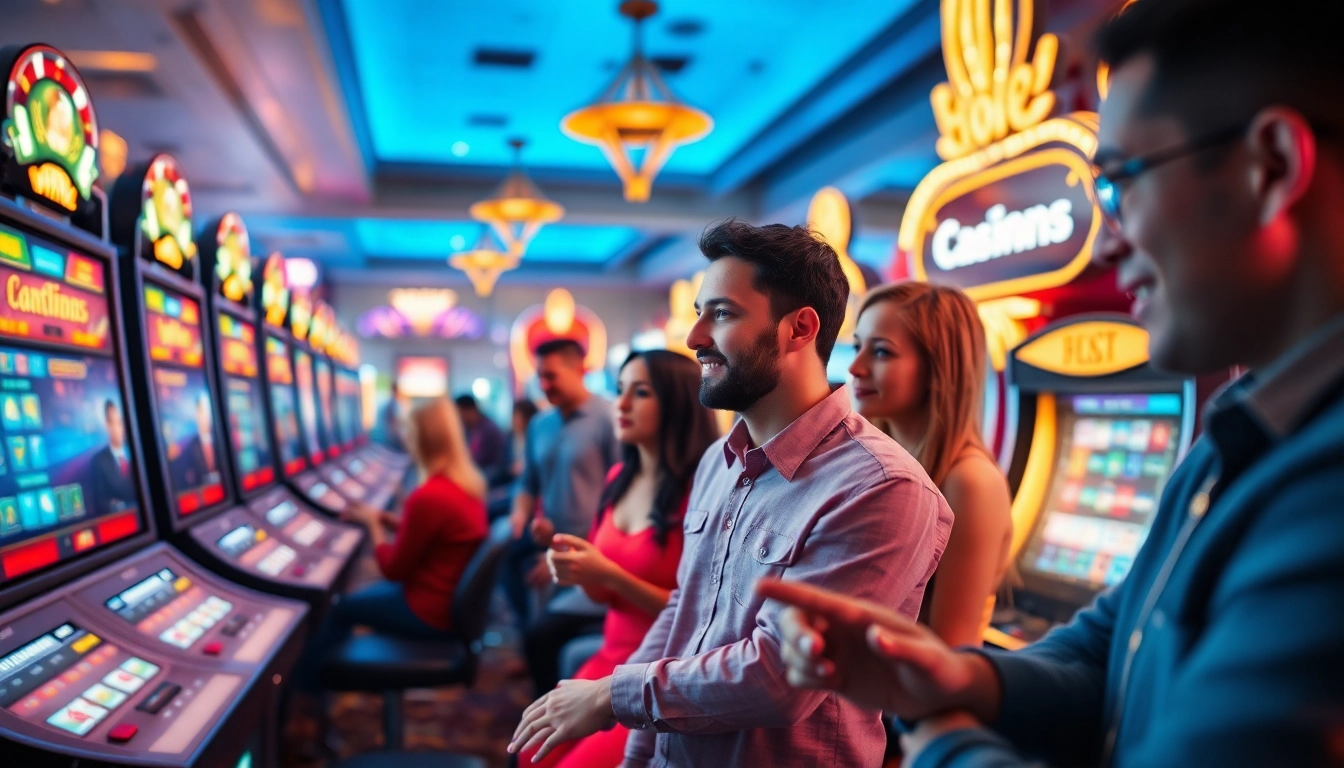 Dynamic online casino gaming experience at stimmgewitter.org, featuring diverse players and engaging slot machines.