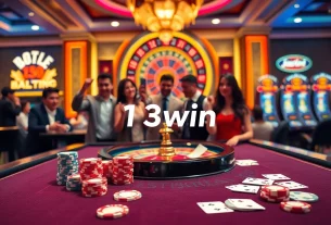 Experience the thrill of 13win with vibrant casino tables filled with excited gamblers.