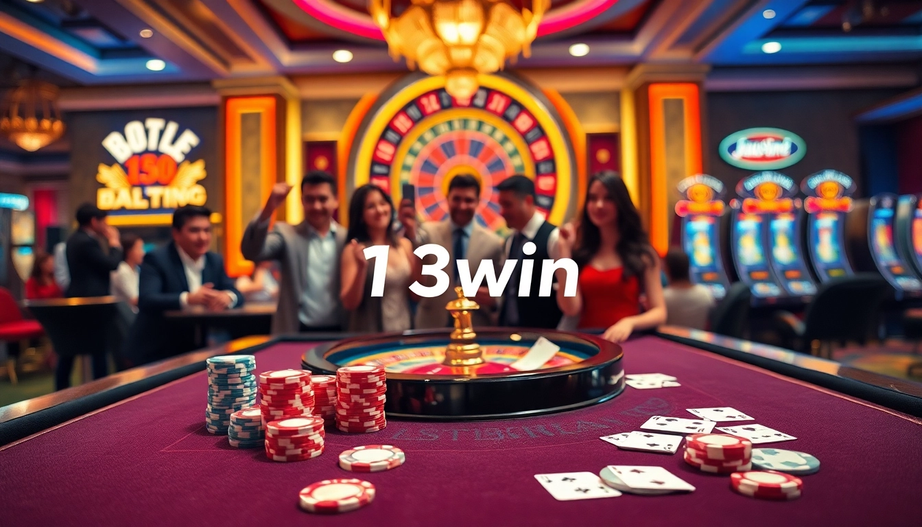 Experience the thrill of 13win with vibrant casino tables filled with excited gamblers.