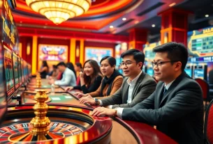 Captivating scene of Lô đề trực tuyến players at a vibrant casino table, showcasing excitement and professionalism.