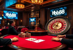 Experience thrilling gameplay at HB88 casino with poker chips and a roulette wheel.
