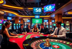 S8 casino scene showing players at a gaming table with vibrant atmosphere