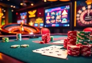 A thrilling online gambling experience at rik vip featuring vibrant casino tables and interactive gaming interfaces.