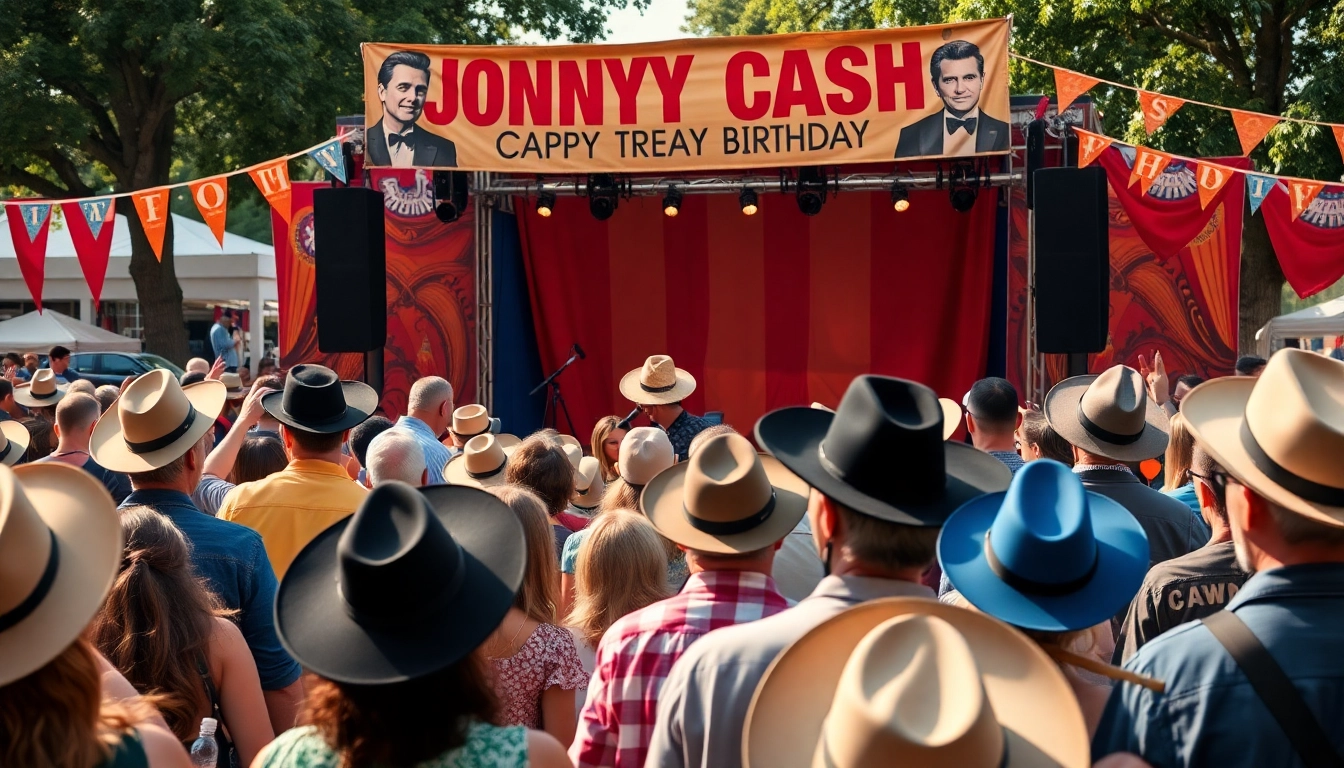 Celebrate at johnnycashbirthday.com with lively fans enjoying live music and festivities.