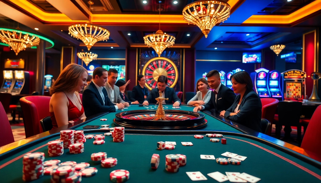 Action-packed poker game scene at https://lode88.coach/, showcasing vibrant chips and dice in a luxurious casino environment.