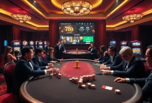 Players enjoying high-stakes poker at a luxurious 789 club casino atmosphere.