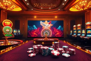 Experience the excitement of sv388win.live with a captivating online casino scene showcasing live gambling elements.