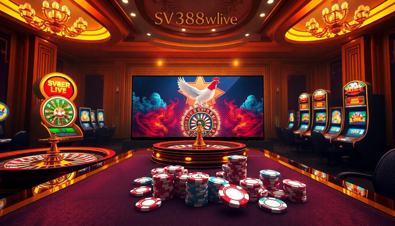 Experience the excitement of sv388win.live with a captivating online casino scene showcasing live gambling elements.