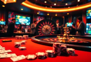 Experience the excitement of xn88 sòng bài with a luxurious casino setting featuring poker, roulette, and vibrant players.