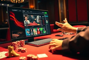 Experience the thrill of OXBET online betting with casino tables and vibrant gaming ambiance.