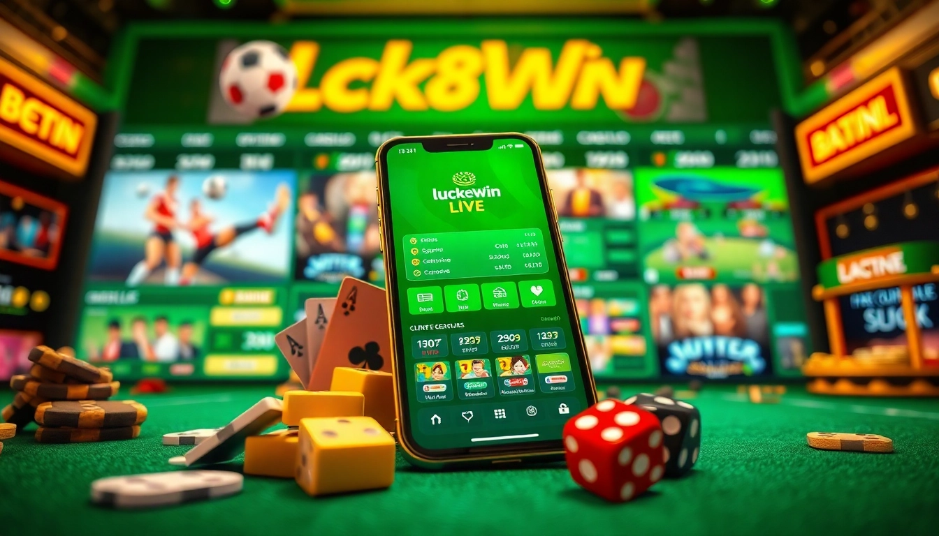 Engaging online gambling interface showcasing luck8win.live mobile app with vibrant casino elements.