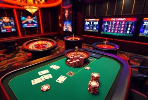 Experience the thrill of xn88 sòng bài with an engaging online casino environment featuring poker tables and roulette wheels.