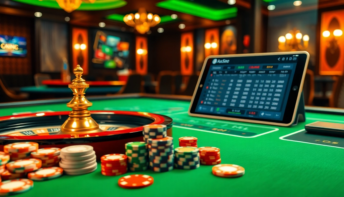 Engaging gambling scene highlighting trang chủ s666 with poker chips and a roulette wheel.