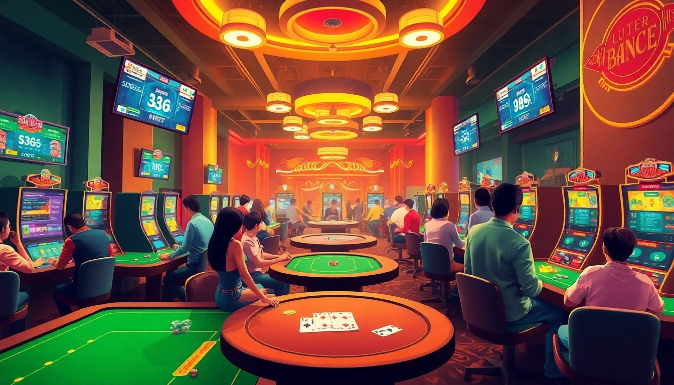 SBOBET.dance online gambling scene with diverse players enjoying poker and sports betting.